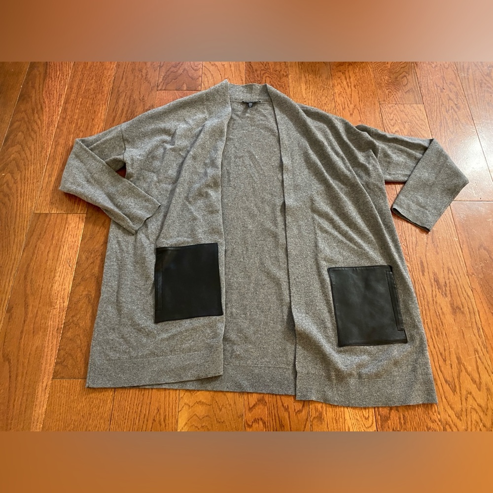 Eileen Fisher Cashmere & Wool Cardigan with Leather Pockets